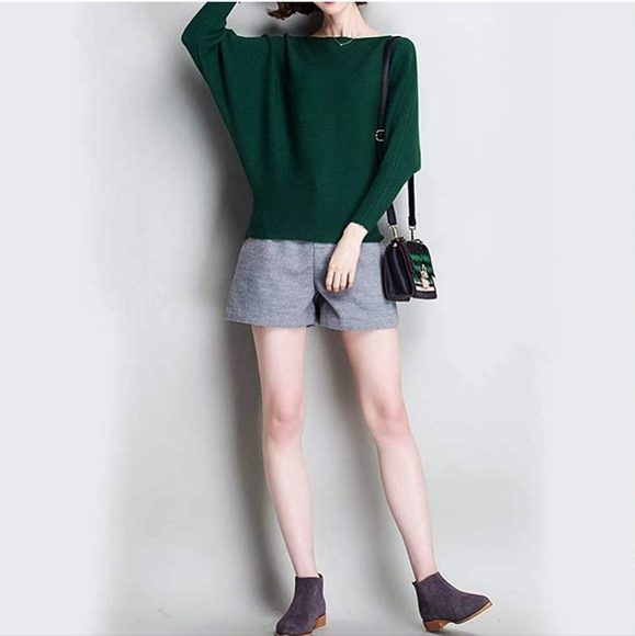 Makarthy Cashmere Blend Boat Neck Batwing Dolman Sleeve Sweater OS Forest Green - Picture 10 of 10